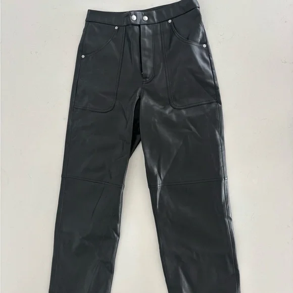 Blank NYC Black Vegan Leather Rip Cage Straight Leg Pants - Picture 2 of 4